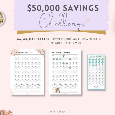 52 Week Money Saving, Money Saving Challenge Printable, Saving Challenge Printable, 52 Week Money Saving Challenge, 52 Week Challenge, May I Help You, Money Savings, Saving Challenge, Hole Punches