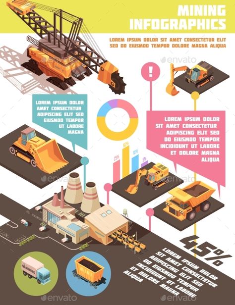 Infographic mining poster with composition of isometric images graphs and editable text with plant and machinery vector illustrati Mining Poster, Industry Infographic, Infographic Process, Pinterest Infographic, Scientific Poster Design, Tech Stack, 2023 Graphic, Scientific Poster, Flat Color Palette