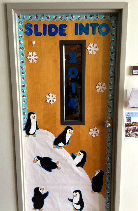 Winter Door Designs Classroom, Penguin Christmas Door Decorations, Winter Door Decorations Classroom, Elf Themed Christmas Party, Winter Classroom Door, Classroom Holiday Crafts, Winter Door Decor, Winter Classroom Decorations, Winter Classroom Activities