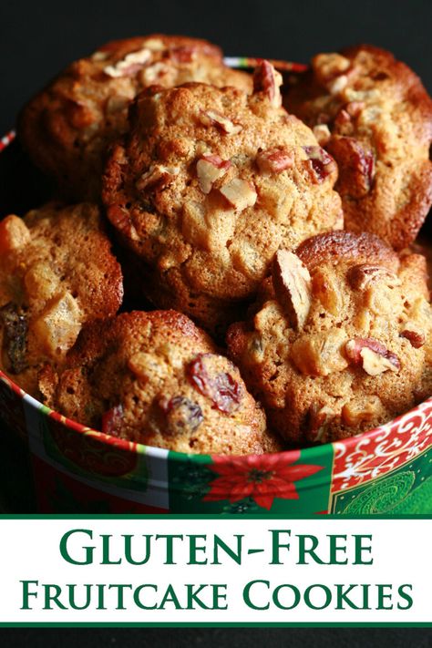 Gluten Free Fruitcake, Fruit Cake Cookies Recipe, Gluten Free Fruit Cake, Fruitcake Cookies, Gluten Free Holiday Recipes, Fruit Cake Cookies, Gf Cookies, Gluten Free Holiday, Fruit Cookies