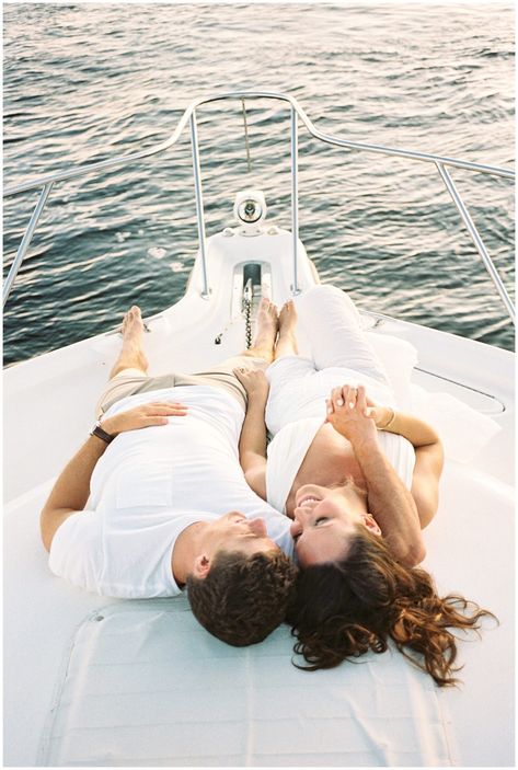 Engagement Session on a Boat in Destin Boat Engagement Photos, Boat Engagement, Boat Photos, New Orleans Elopement, Bridal Tea, Engagement Inspo, Wedding Vision, Destin Florida, On A Boat