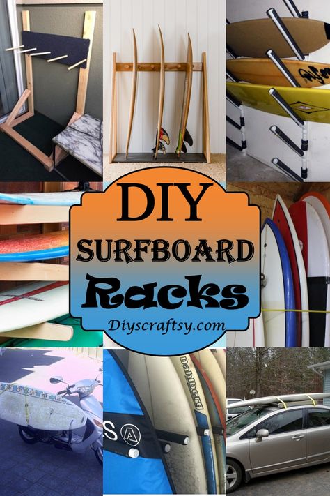 DIY Surfboard Racks Surf Board Holder, Board Storage Rack, Horizontal Surfboard Rack, Diy Surf Rack, Surfboard Rack Diy Stand Up, Surf Board Rack Diy, Diy Paddle Board Rack, Surf Board Storage Ideas, Surfboard Storage Ideas