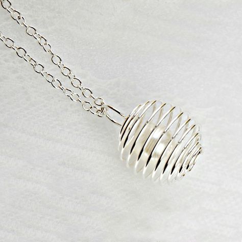 Contemporary Pendant Necklace, Silver Spiral Cage- Pearl Holder, Crystal Holder Necklace, Gift for Her Idea – JerusalemJewels Crystal Cage Necklace, Crystal Necklace Holder, Crystal Holder Necklace, Crystal Cage, Cage Pendant Necklace, Pearl Cage Pendant, Crystal Confetti, Caged Necklace, Crystal Holder