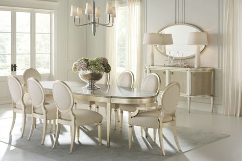 Caracole dining room table and chairs for your pristine dining room Caracole Furniture, Set Meja Makan, Classic Dining Room, Casual Dining Rooms, Tiger Maple, Furniture Classic, Luxury Dining Room, Plywood Furniture, Oval Table Dining