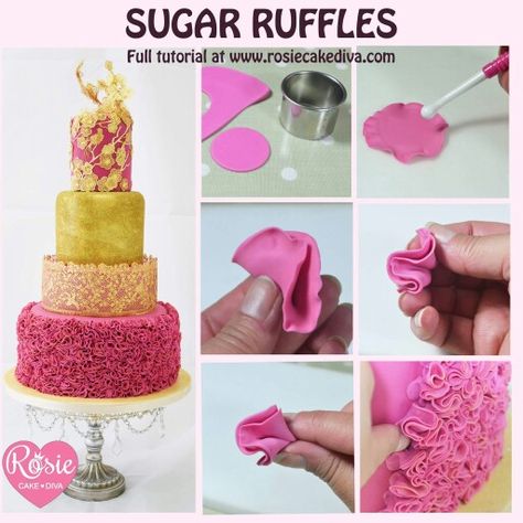 ... Ruffle Cake Tutorial, Cake Nature, Sequin Cake, Cake Chorizo, Cake Design Tutorial, Fondant Ruffles, Modern Birthday Cakes, Savory Cakes, Fondant Flower Tutorial