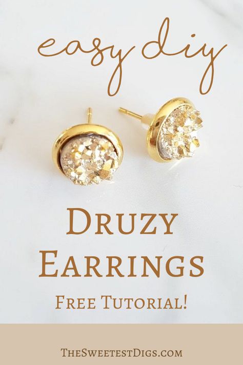 How To Make Stud Earrings Diy, How To Make Druzy Earrings, How To Make Stud Earrings, Diy Stud Earrings, Diy Druzy Earrings, Diy Gemstone Earrings, Studs Diy, Citrine Earrings Studs, Diy Earrings Easy