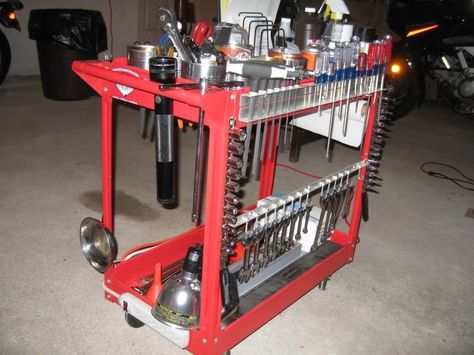 Mechanic Organization, Tool Cart Mods, Tool Cart Organization, Harbor Freight Tool Cart, Tool Cart Ideas, Harbor Freight Tool Box Ideas, Mechanics Tool Cart, Garage Organization Storage, Cart Organization