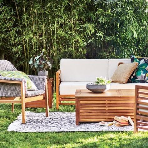 Outdoor wood furniture set || acacia wood #homedecor #outdooedecor #patiofurniture #woodpatiofurniture #ad Used Outdoor Furniture, Rustic Outdoor Furniture, Backyard Layout, Backyard Furniture, Best Outdoor Furniture, Backyard Entertaining, Sunrooms, Teak Outdoor, Affordable Home Decor