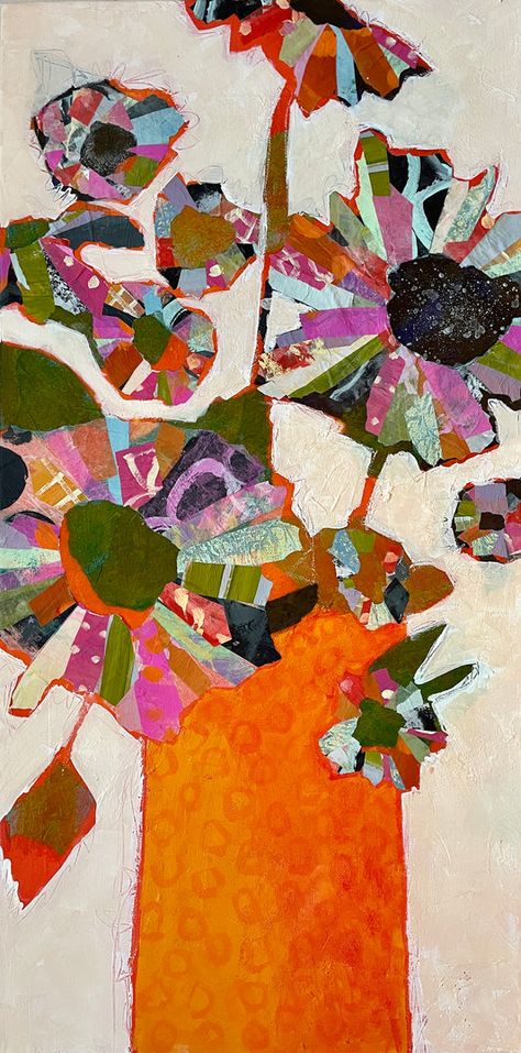 Products – yvonne nangle art creations Boom Kunst, Teal Vase, Orange Vase, Paint Wall Art, Botanical Collage, Mixed Media Abstract, Collage Art Projects, Flower Collage, Paper Collage Art