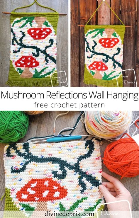 Crochet Wall Art, Decoration Pieces, Gifts Crochet, Crochet Mushroom, Crochet Wall Hangings, Tapestry Crochet Patterns, Crochet Home Decor, Crochet Tapestry, Diy Crochet Projects