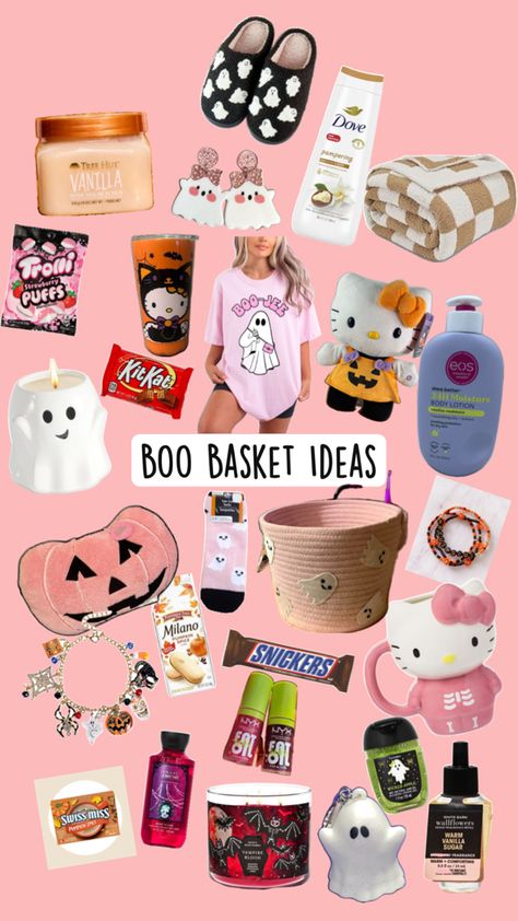 Perfect basket for a gift to your bff Halloween Boo Basket Ideas, Halloween Boo Basket, Boo Basket Ideas, Swiss Miss, Boo Basket, White Barn, Tree Hut, Vanilla Sugar, Halloween Boo