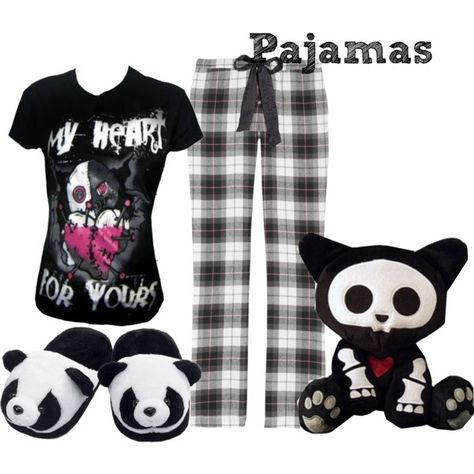 Scene Outfits Pajamas | Pajamas" by randomness923 on Polyvore Pjs Outfits Comfy, Emo Pajamas, Scene Kid Outfits, Pjs Outfits, Goth Pajamas, Scene Clothes, Cute Emo Outfits, Emo Outfit, Pajamas Aesthetic