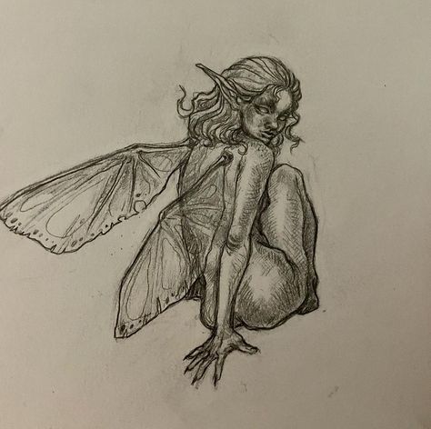 Spooky Fairy Drawing, Pixie Sketches Drawings, Creepy Fairy Art, Grunge Fairy Drawing, Dark Fairy Sketch, Dark Faerie Art, Fairy Pose Reference Drawing, Evil Fairy Drawing, Journey Drawing Ideas