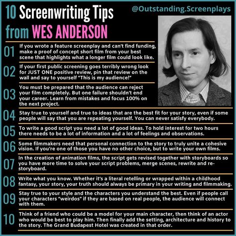 Screenplay Writing Tips, Writing A Screenplay, Wes Anderson Storyboard, How To Write A Scene, Screenwriting Prompts, Screenwriting Aesthetic, Screenwriting Ideas, Screenplay Tips, Writing Screenplays