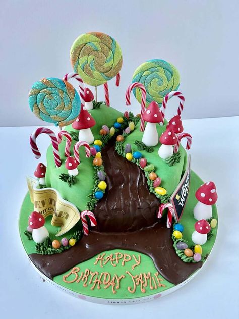 Willy Wonka Birthday Cake | Birthdays Wonka Birthday Cake, Willy Wonka Birthday Cake, Willy Wonka Cake, Wonka Cake, Wonka Party, Sponge Cake Filling, Dessert Inspiration, 8 Cake, Charlie And The Chocolate Factory