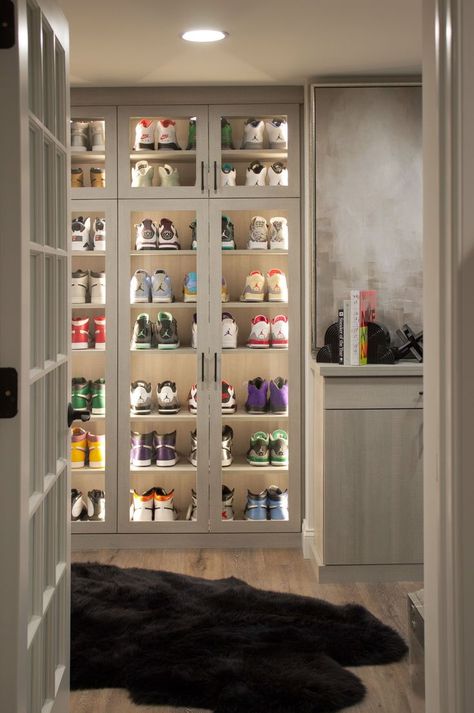 Sneaker Collection Closet, Sneaker Collection Display, Shoe Storage In Bedroom, Display Closet, Warwick New York, Shoe Storage Design, Space Shoes, Master Closet Design, Sneaker Closet