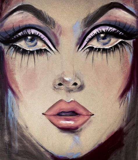 Irene Sheri, 1960's Makeup, Spider Lashes, 1960s Makeup, 100 Challenge, Charcoal Artwork, Sennelier Oil Pastels, Large Scale Art, Oil Pastel Paintings