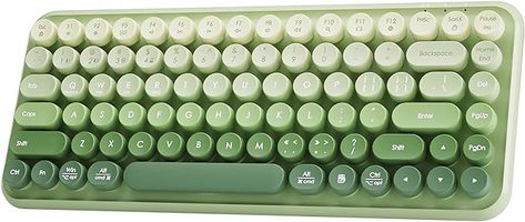 Amazon.com: TISHLED Typewriter Keyboard Wireless 2.4GHz/Bluetooth/USB-C Wired Rechargeable Membrane Gaming Keyboard Linear Mechanical-Feel Switch Compact 85-Key Retro Round Keycaps for Multi-Device, Matcha Green : Electronics Round Keycaps, Green Keyboard, Typewriter Keyboard, Keyboard Keys, College Dorm Essentials, Office Makeover, Dorm Essentials, Gaming Keyboard, Matcha Green