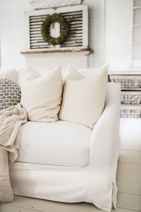 Where To Find The Perfect Farmhouse Slipcovers - Liz Marie Blog Farmhouse Couch, Farmhouse Sofa, White Slipcovers, Liz Marie, Liz Marie Blog, Living Room Update, Simple Budget, Room Update, Ikea Furniture