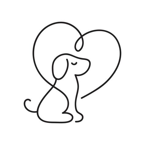 Dog And Cat Line Art, Line Drawing Of Dog, Dog Logos Ideas, Lover Drawing, One Line Animals, Wire Jig, Dog Outline, Dog Line Art, Dog Heart