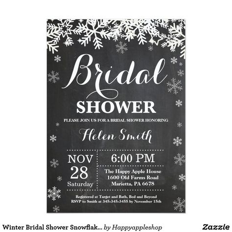 Winter Bridal Shower Snowflake Chalkboard Bridal Shower Winter Wonderland, Winter Bridal Shower Invitations, Chalkboard Theme, Winter Bridal Showers, Chalkboard Invitation, Wedding Shower Invitations, Chalkboard Wedding, Bridal Brunch, Christmas Poster