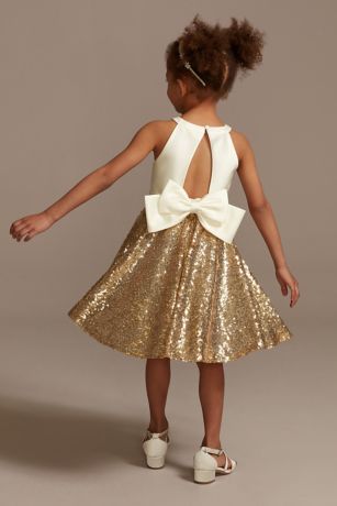 Gold Flower Girl Dress, Flower Girl Dress With Bow, Gold Flower Girl, Toddler Girl Style, Cute Wedding Ideas, Girls High, Wedding With Kids, Necklines For Dresses, Flower Girl Dress