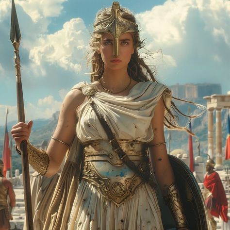 Greek Armor Female, Athena Armor, Gods Of Olympus, Athena Greek Goddess, Athena Goddess Of Wisdom, Greek Theater, Goddess Of Wisdom, Goddess Athena, Greek Beauty