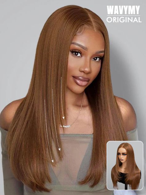 Honey Brown Wig, Cap Types, Lace Types, Layered Wigs, Chestnut Brown Hair, Chestnut Hair, Thicker Fuller Hair, Layered Cut, Glueless Wig