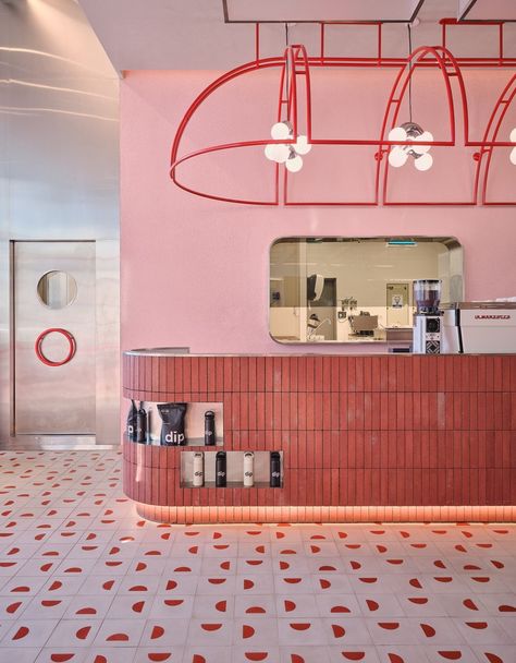 Gallery of Dip'n'Dip Flagship Store / Babnimnim Design Studio - 10 Pink Cafe Design, Colourful Cafe, Chinese Hotpot, Tile Bar, Hotpot Restaurant, Colorful Cafe, Eclectic Decor Modern, Fro Yo, Restaurant Design Inspiration