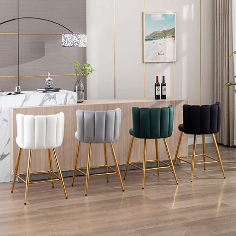 Velvet Bar Stools Kitchen Island, Gray And Gold Bar Stools, Gold Barstools In Kitchen, Gold Bar Stools Kitchen Island, Barstools In Kitchen With Backs, Counter Height Bar Stools Modern, Legs For Kitchen Island, Comfy Bar Stools, Kitchen Island Breakfast Bar