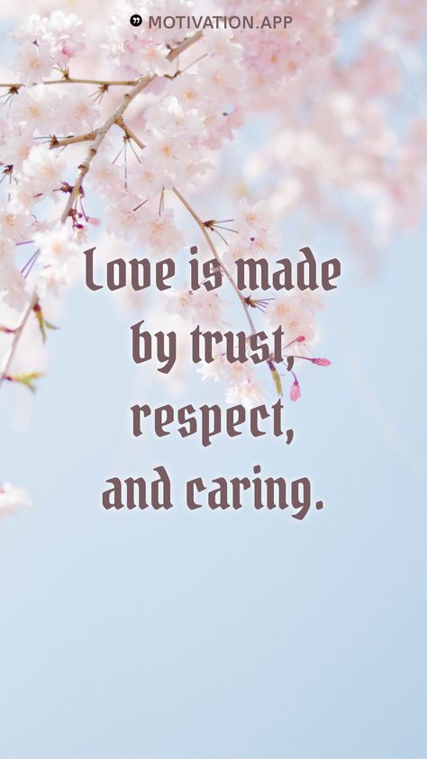 Love is made by trust, respect, and caring.   From the Motivation app: https://motivation.app Motivation App, Love And Respect, New Me, True Words, Beautiful Quotes, Daily Dose, Butterflies, Stockings, Quotes