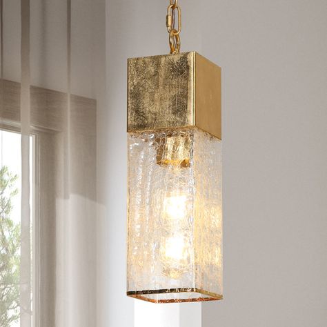 1-Light Mini Kitchen Island Pendant Crackled Glass Shade Mid Century Modern Kitchen Island, Lights Over Kitchen Island, Gold Pendant Light, Kitchen Island Light, Gold Pendant Lighting, Kitchen Island Pendant, Modern Kitchen Island, Vintage Pendant Lighting, Mid Century Modern Kitchen