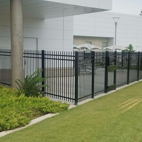 Black Iron Fence, Fence Colours, House Gym, Black Fence, House Fence Design, Fresno State, Iron Design, Modern Fence, Metal Fence