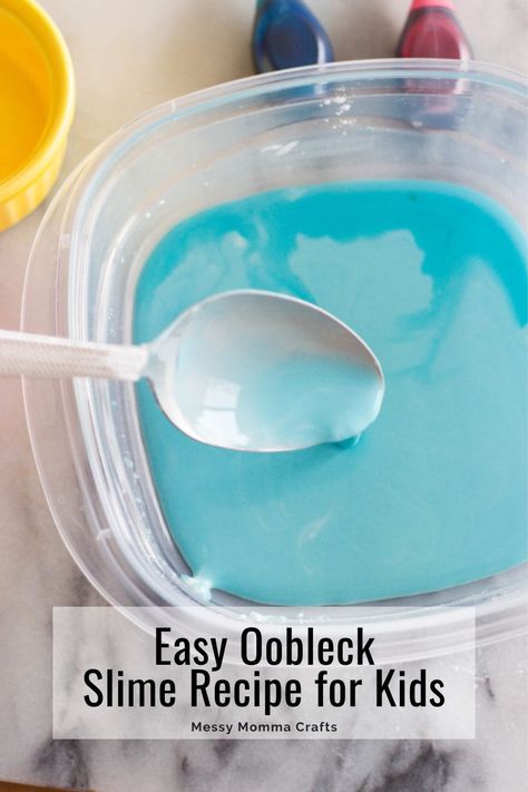 Entertain and educate kids with an exciting Oobleck Slime recipe! This easy-to-make slime introduces children to science and sensory play. Transform common household items into a captivating substance that's both fun and educational. Find more crafts and activities like this at Messy Momma Crafts. Easy To Make Slime, Cornstarch Slime, Oobleck Recipe, How To Make Oobleck, Bartholomew And The Oobleck, Borax Free Slime, Fun Definition, Free Slime, Making Slime