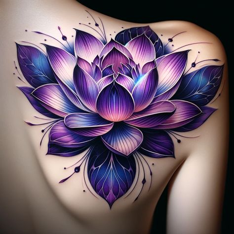 20 Purple Lotus Tattoo - Meaning and Design 2024 Tattoo Ideas Japanese, Tattoo Designs Leg, Purple Lotus Tattoo, Medical Tattoos, Hand Tattoos Ideas, Black Lotus Tattoo, Lotus Tattoo Meaning, Flower Cover Up Tattoos, Purple Flower Tattoos