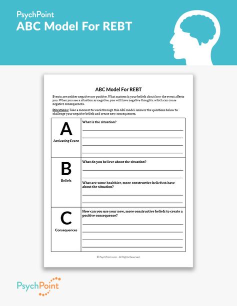 ABC Model For REBT Worksheet Albert Ellis Abc Model, Abc Model Therapy, Rebt Therapy Worksheets, Rebt Therapy, Nce Prep, Crisis Response, Rational Emotive Behavior Therapy, Couples Therapy Worksheets, Problem Solving Worksheet