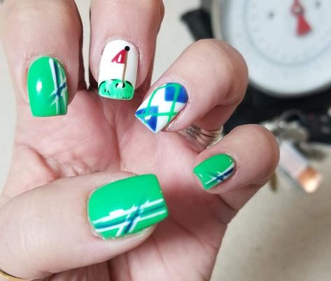 Nail Art Golf, Masters Nails Golf, Golf Theme Nails, Golf Inspired Nails, Cricket Nail Art, Golf Ball Nail Art, Golf Wang Nails, Golf Themed Nail Designs, Sports Nail Art