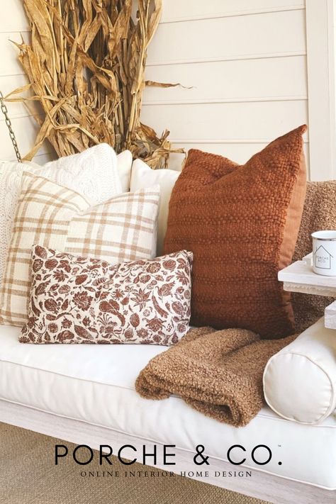 Modern Transitional Home Decor, Fall Couch, Faux Stems, Coastal Fall, Pinterest Room, Fall Bedroom Decor, Online Interior Design Services, Room Aesthetics, Fall Things