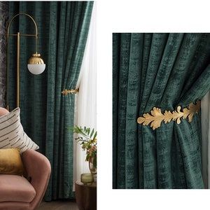 Linen Curtain 31 Colors. Blackout Lining Option extra Fee. | Etsy Green Curtains Living Room, Emerald Green Curtains, Velvet Curtains Bedroom, Green Drapes, Curtain Bedroom, Dark Curtains, Velvet Living Room, Luxury Modern Homes, Bedroom Curtains