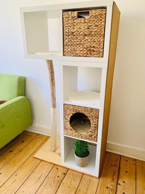 Kallax Cat Tree, Kallax Cat, Katt Diy, Katt Grejer, Hack Ikea, Cat Patio, Diy Cat Tree, Cat House Diy, Cat Playground