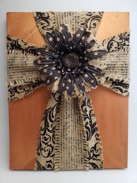 Summer Flip Flop Wreath, Painted Wooden Crosses, Metallic Copper Paint, Burlap Cross, Cross Wall Hanging, Flip Flop Wreaths, Rustic Cross, Painting Burlap, Burlap Decor