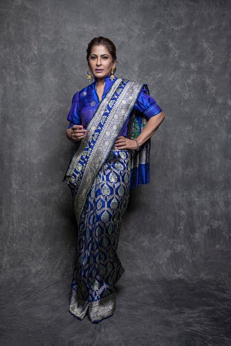 Archana Puran Singh Royal in Warp ‘n Weft Classic Blue Banarasi Saree Silk Bridal Reception Saree, Blue Banarasi Saree, Archana Puran Singh, Royal Blue Saree, Movies Family, Movies Images, Blue Silk Saree, Banaras Sarees, Saree Draping Styles