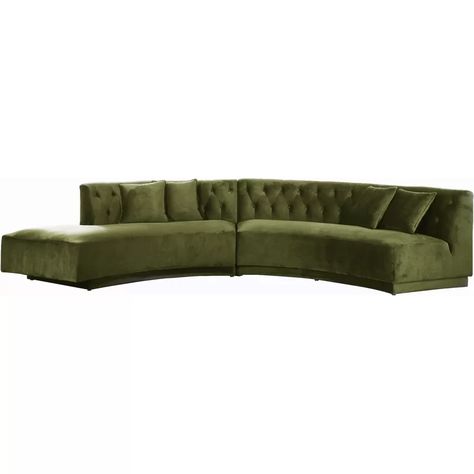 Rosdorf Park Roosevelt 147" Symmetrical Sectional | Wayfair Dark Green Living Room, Daybed Headboard, Olive Velvet, Contemporary Sectional Sofa, Curved Sectional, Velvet Sectional, Sectional Sofas Living Room, Meridian Furniture, Upholstered Sectional