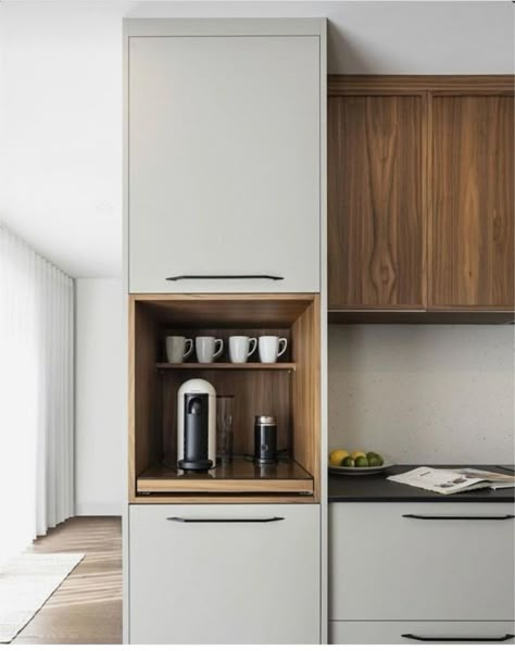 White Lower Cabinets, Kaffe Station, Small Fridge, Counter Kitchen, Lower Cabinets, Modern Kitchen Design Black, Kitchen Design Modern White, Modern Kitchen Design Open Concept, Mobile Tv