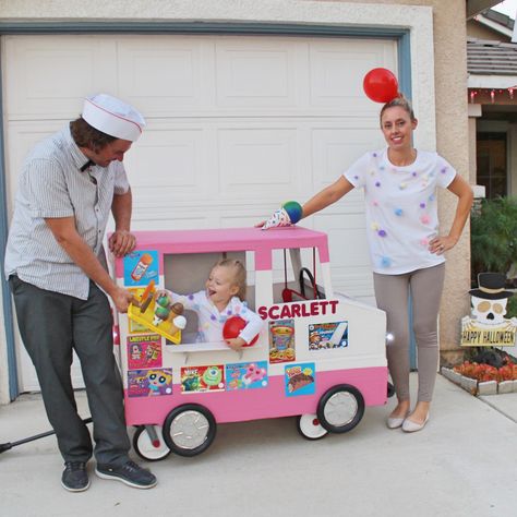 Ice Cream Costume, Ice Cream Truck, Family Halloween Costume, Wagon Halloween Ideas Ice Cream Truck Costume, Wagon Halloween Ideas, Diy Ice Cream Truck, Wagon Halloween Costumes, Wagon Costume, Ice Cream Costume, Family Themed Halloween Costumes, Sibling Halloween Costumes, Toddler Boy Halloween Costumes