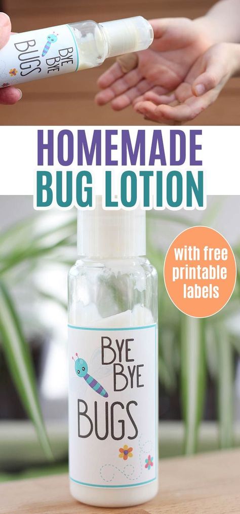 Easy homemade bug lotion for the whole family! This natural bug lotion is made with kid safe essential oils and is simple to make with only 2 ingredients. And it comes with FREE printable bottle labels! You'll want to have this bug lotion on hand for the spring and summer to keep insects from bugging your family. Makes a great gift too! #essentialoils #DIY #homemade #printable Bug Repellent Lotion, Mosquito Repellent Lotion, Kid Safe Essential Oils, Homemade Bug Repellent, Diy Bug Repellent, Camping Dishes, Are Essential Oils Safe, Natural Bug Repellent, Essential Oils For Kids