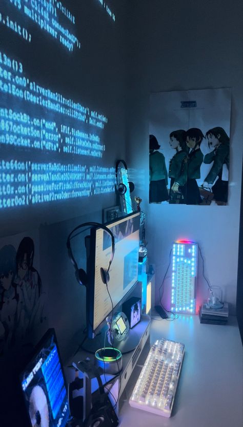 Lain Wired, Bedroom Gaming Setup, Futuristic Room, Tech Room, Room Redesign, Computer Room, Anime Room, Gaming Room Setup, Cute Room Ideas