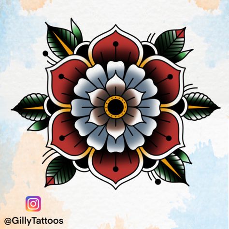 #tradtattoo #traditionaltattoo #traditional #traditionalart #independentarti #americantraditional #oldschooltattoo #mandalatattoo #traditionalmandala #colourmandala #colourtattoo #tattooconcept #tattoodrawing #tattoosketch #tattooinspiration #tattoodesign #mandalaart #mandalaartist #mandalaartwork #mandala #derbytattoo #tattooapprentice #digitalart #procreateart #procreate #ipadart Trad Mandala Tattoo, American Traditional Mandala Tattoo, American Traditional Mandala, Old School Mandala Tattoo, American Trad Flower, Traditional Mandala Flower, Mendala Tattoo, Traditional Mandala Tattoo, Traditonal Tattoo