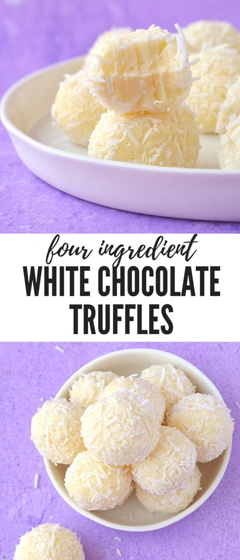 Baking White Chocolate, White Chocolate Balls Recipe, White Chocolate Balls, White Brigadeiro Recipe, No Bake Truffles Easy, Easy Christmas Truffles No Bake, White Chocolate Truffles Recipe, Coconut Ganache, White Chocolate Coconut