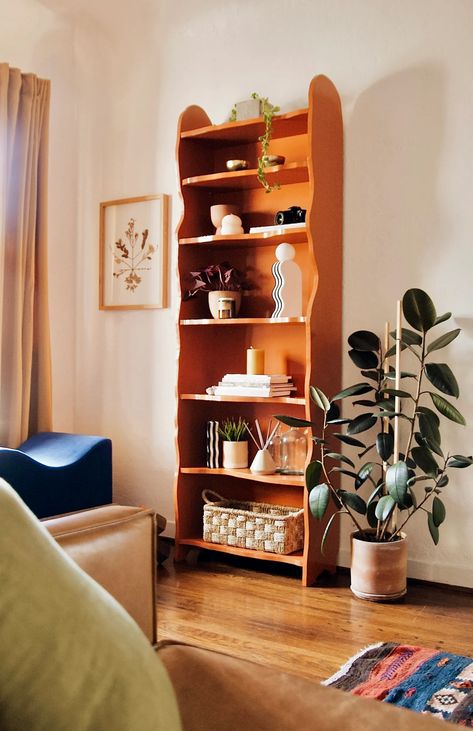 IKEA Billy Bookcase Transformation: Two Experts Share Their DIY Techniques | Architectural Digest Rounded Storage Cabinet, Bookcase Transformation, Bookcase Redo, Ikea Upgrades, Ikea Yellow, Ikea Billy Hack, Colorful Bookshelf, Billy Ikea, Pole Wrap